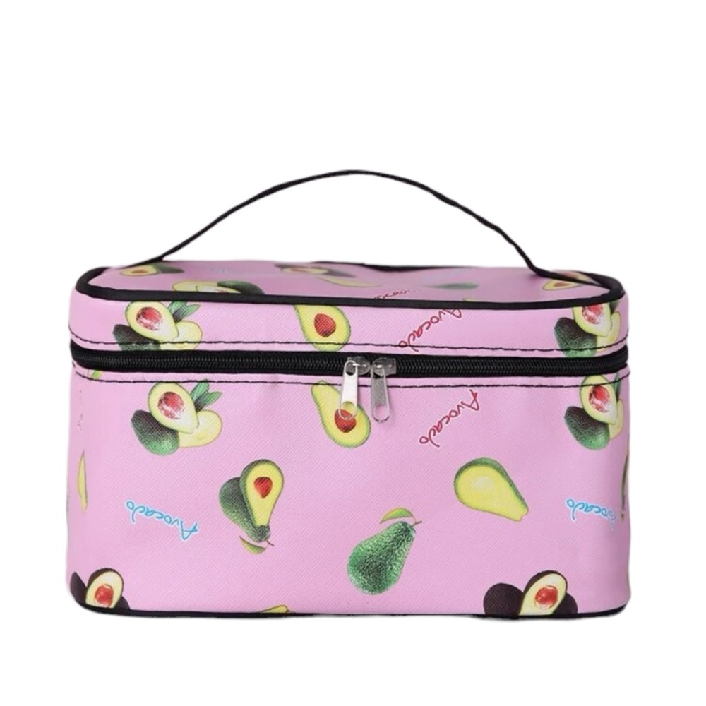 Avocado Print Pink Makeup Bag with Handle